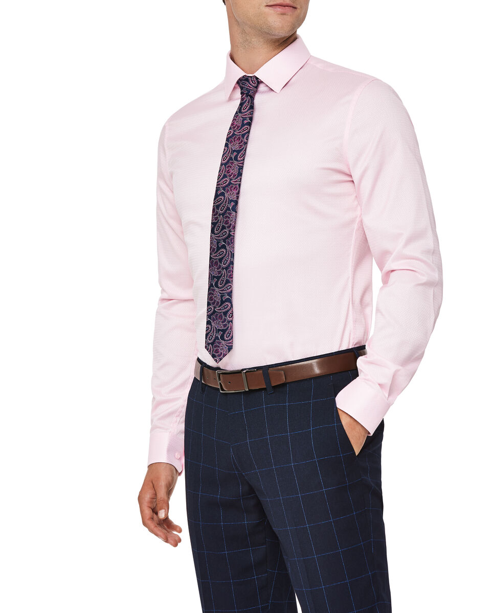 Slim Long Sleeve Herringbone Shirt, Pink, hi-res